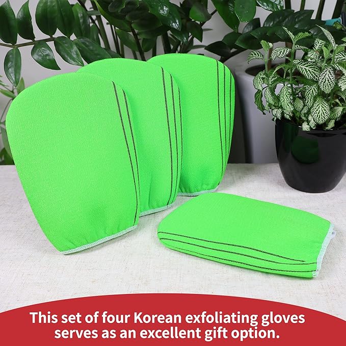 Korean Asian Exfoliating Bath Washcloths Mitt Scrub for Body washcloth Glove Premium Viscose Rayon Towel Korea Made(4 pcs of Glove Exfoliating Mitts)