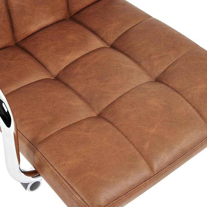 Yaheetech PU Leather Comfortable Office Desk Chair Mid Back Height Adjustable Computer Swivel Chair w/Armrests, Retro Brown