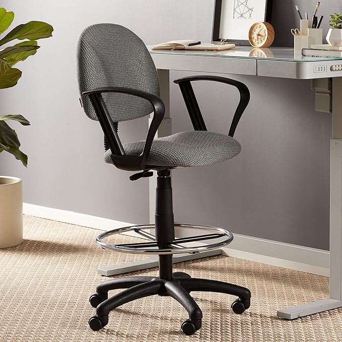 Boss Office Products B1617-GY Ergonomic Works Drafting Chair with Loop Arms in Grey