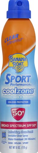 Banana Boat Sport Cool Zone SPF 50 Sunscreen Spray, 6oz, Sport Sunscreen Spray SPF 50, Clear Sunscreen Spray, Banana Boat Sunscreen Spray SPF 50, Oxybenzone Free Sunscreen, 6oz
