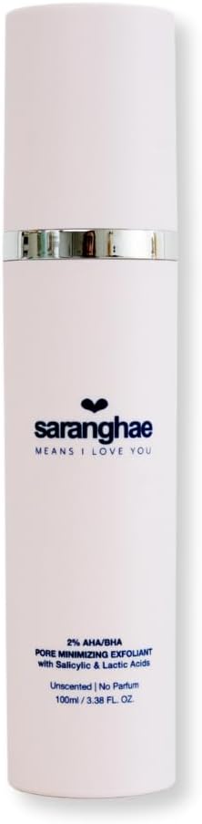 Love Saranghae AHA BHA Pore Refining Exfoliant – 2% Salicylic & Lactic Acid Liquid Toner – Smooth & Clarify Skin – Fragrance-Free, Non-Irritating, 4 fl oz