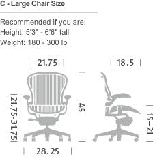Herman Miller Classic Aeron Task Chair: Tilt Limiter w/Seat Angle Adj - Lumbar Pad - Fully Adj Vinyl Arms - Standard Carpet Casters