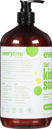 Everyone 3-in-1 Kids Soap, Body Wash, Bubble Bath, Shampoo, 32 Ounce (Pack of 4), Tropical Coconut, Coconut Cleanser with Plant Extracts and Pure Essential Oils