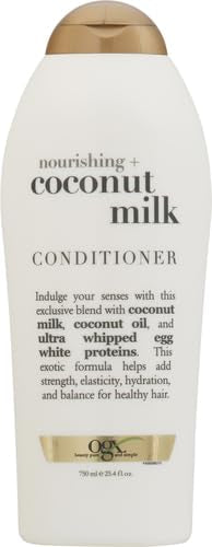 OGX Nourishing + Coconut Milk Moisturizing Conditioner for Strong, Healthy Hair with Coconut Oil & Egg White Protein, Paraben-Free, Sulfate-Free Surfactants, 25.4 fl oz (Pack of 2)