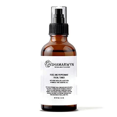 shamarwyn Rose & Peppermint Facial Toner Natural-Organic Brightening with Aloe Vera & Rose Distillate 4oz