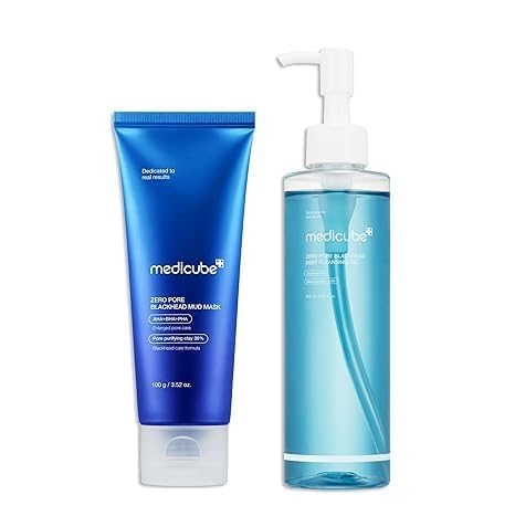 medicube Korean Home-Spa Pore Care Routine: Zero Pore Blackhead Mud Facial Mask and Zero Pore Blackhead Cleansing Oil