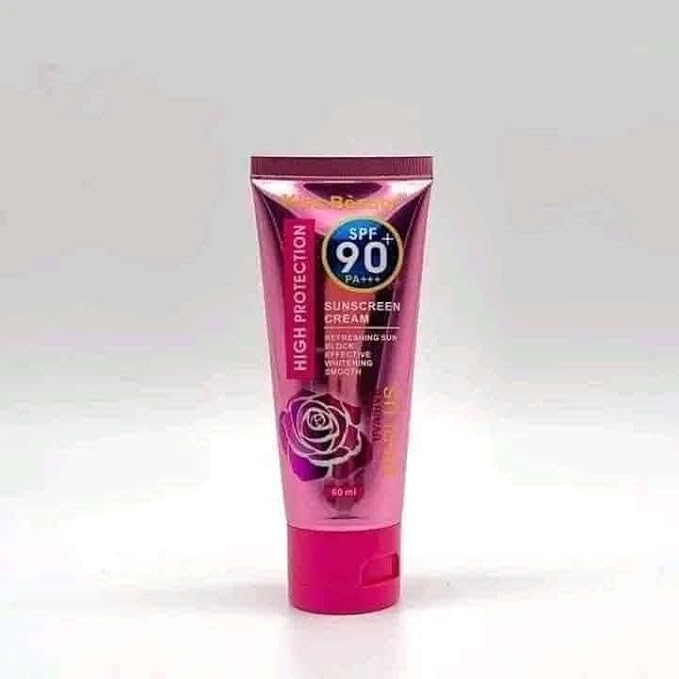 High Protection Whitening Sunscreen Cream with SPF 90 PA+++, Pink Rose Design, Refreshing Sun Block, 60ml