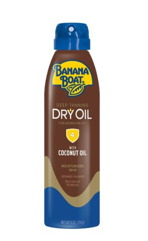 New Boat Deep Tanning Oil Spray SPF 4, Clear Dry Sunscreen Spray, Dark Tanning Oil, 6 oz, Banana Pack 1