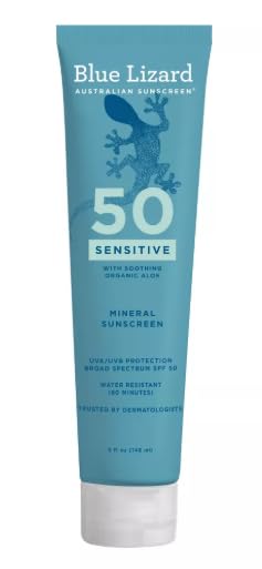 New~Bl~ue Lizard Sensitive SPF 50+ Mineral Sunscreen Lotion - Zinc Oxide Sun Protection, 5 fl oz