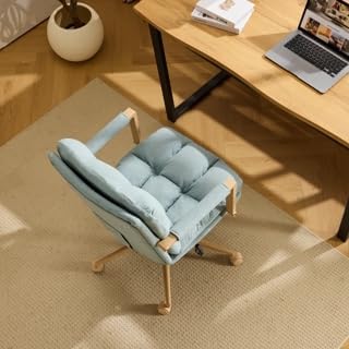 VINGLI Comfy Linen Office Desk Chair With Wheels &Detachable Cushions& Wood-like Armrests,Swivel Small Computer Task Chair,Adjustable for Girl Makeup Vanity,Teen/Kids Study,Nail Tech,Sewing,Teel Green