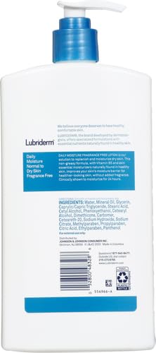 Lubriderm Fragrance Free Daily Moisture Lotion + Pro-Ceramide Shea Butter & Glycerin Face Hand & Body Lotion for Sensitive Skin Hydrating 24 Hour Moisturizer Healthier-Looking Skin 24 fl.Oz Pack of 3