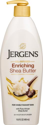 Jergens Shea Butter Hand and Body Lotion, Deep Conditioning Moisturizer, 3X More Radiant Skin, with Pure Shea Butter, Dermatologist Tested, 16.8 Oz (Pack of 2)