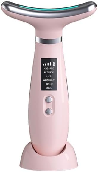 Face Massager -4 Color Red-Light-Therapy for Face and Neck for Wrinkles, Double Chin, Vibrating Facial Massager with Thermals (Cold-Hot-Pink)