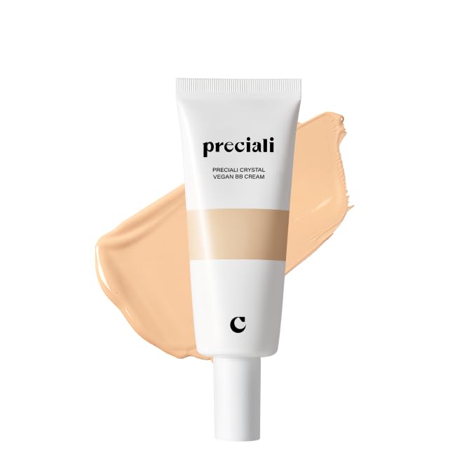 Crystal Vegan BB Cream –0% irritation, Perfect Cover Beauty Balm with Broad Spectrum SPF 38, Lightweight Glow Finish, 01 Light Beige, 1.35 fl oz