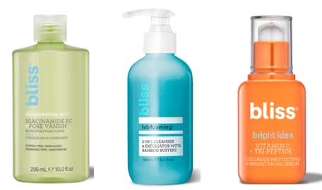 Bliss Bright & Balanced Skincare Trio: Vitamin C Serum, Niacinamide Toner & 2-in-1 Cleanser – Anti-Aging, Dark Spot Reduction, Pore Minimization – Clean, Vegan & Cruelty-Free