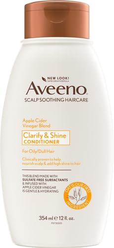 Aveeno Apple Cider Vinegar Sulfate-Free Conditioner for Balance & High Shine, Daily Moisturizing & Scalp Soothing Conditioner for Oily or Dull Hair, Paraben & Dye-Free, 12oz (Pack of 2)
