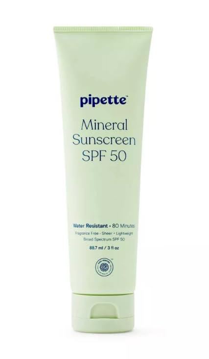 New~Pip~ette Zinc Oxide Mineral Sunscreen SPF 50 – Hypoallergenic & Vegan Sun Lotion – 3 fl oz pack 1
