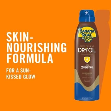 New Boat Deep Tanning Oil Spray SPF 4, Clear Dry Sunscreen Spray, Dark Tanning Oil, 6 oz, Banana Pack 1