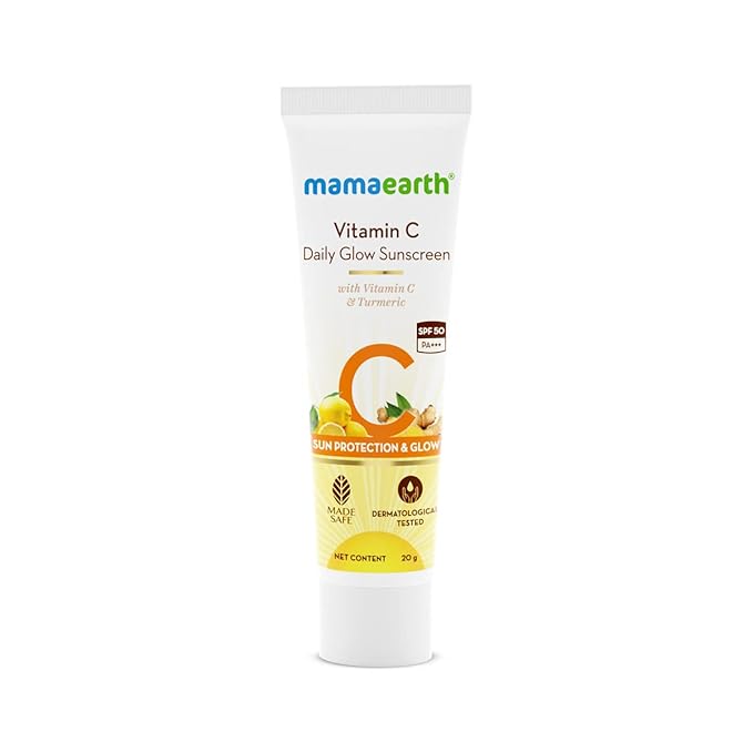 Mamaearth Vitamin C Daily SPF 50 Sunscreen with PA+++ | Gives Broad Spectrum Sun Protection | Non-Greasy | 0.71 Oz (20g)