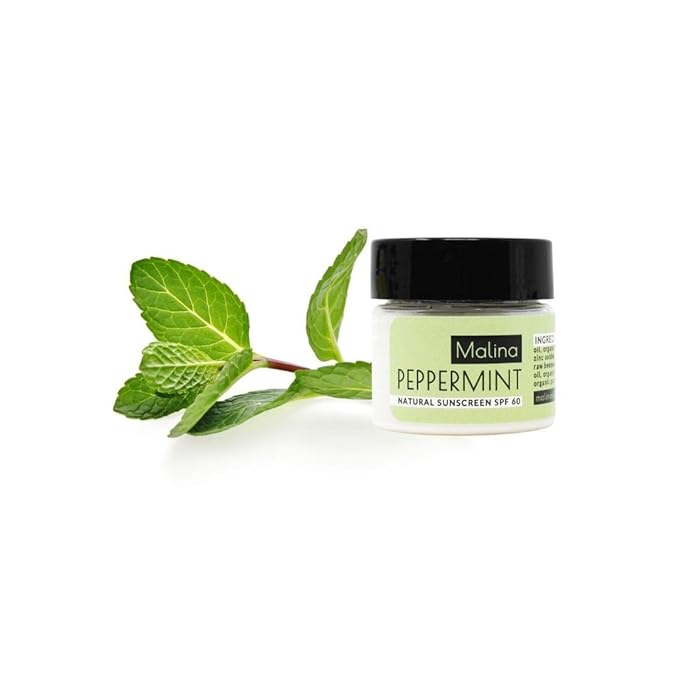 Malina™ Organic Peppermint Natural Sunscreen | SPF 30+ | Nontoxic | Baby-Safe | Reef-Safe | No Preservatives | No Synthetic Fragrance | Made With Pure Essential Oil (0.5 FL Oz)