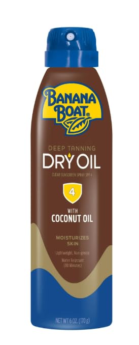 Bana~na Boat~ Deep Tanning Oil Spray, SPF 4, Clear Dry Sunscreen, Dark Tanning, 6 oz (Pack of 1)