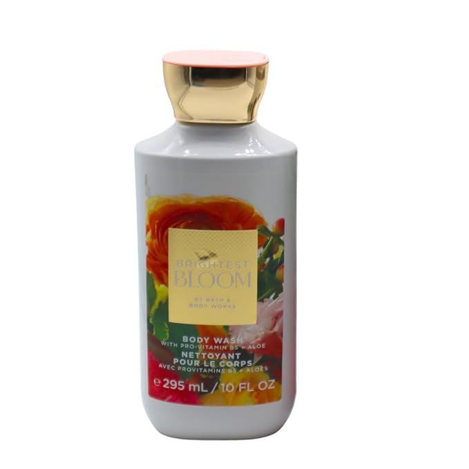 Bath & Body Works BRIGHTEST BLOOM Body Wash, Mist, Body Cream & Body Scrub 4-piece Gift Set with a Red Bow for Holidays – Full Size