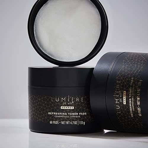 Lumière de Vie® Hommes Refreshing Toner Pads - Exfoliating & Moisturizing, Smooths Complexion, Maintains Elasticity, Paraben-Free, with Witch Hazel, Hyaluronic Acid & AHA, Single Jar (60 Pads)