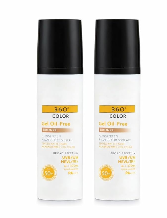Helio.care Color Gel Oil-free Spf50+ Bronze (2 x 50ml) – Pack of 2 | Face/Daily UVA UVB Visible Light Infrared-A Anti-Ageing Sun Protection/Matte Foundation Coverage