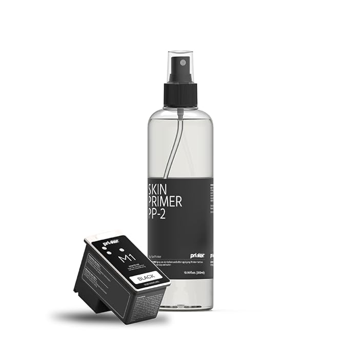 Prinker M Black Ink Refill, Skin-Safe Black Cosmetic Ink & Primer Spray, Water-Resistant and Soap-Washable, Skin-Safe
