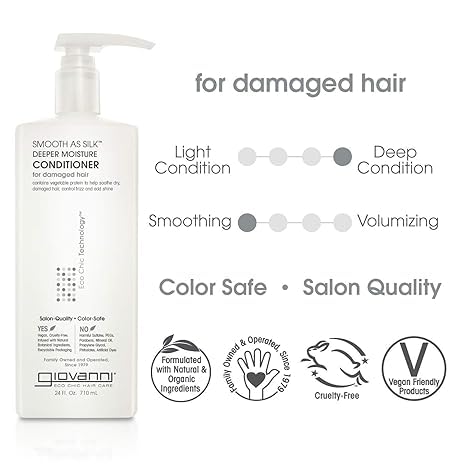 GIOVANNI Smooth As Silk Deeper Moisture Conditioner - Calms Frizz, Adds Moisture, Detangles, Infused with Natural Botanical Ingredients, Color Safe, Sulfate Free - Apple & Aloe, 24 oz (Pack of 2)
