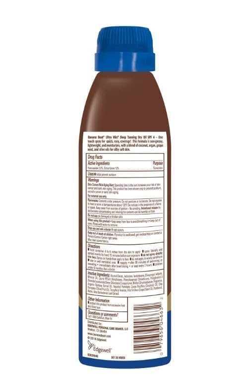 New Banan'a Boat Deep Tanning Oil Spray SPF 4, Clear Dry Sunscreen Spray, Dark Tanning Oil, 6 oz (Pack of 1)