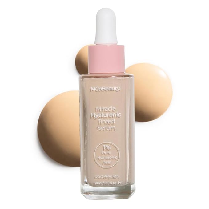 MCoBeauty Miracle Hyaluronic Tinted Serum 0.5-2 Very Light - Hydrating Skin Tint Foundation with Hyaluronic Acid Ginseng - Buildable Sheer to Medium Coverage Dewy Finish - Vegan Cruelty Free Makeup