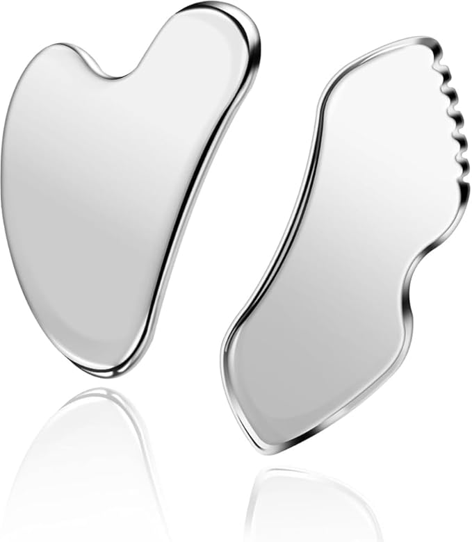 2Pcs Stainless Steel Gua Sha Facial Tools Guasha for Face - Stainless Steel Gua Sha Tool - Massager Tool for Jawline & Chin,Fascia Massage Tool for Face Massage, Lymphatic Drainage Massager