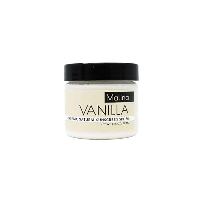 Malina™ Organic Vanilla Natural Sunscreen | SPF 30+ | Nontoxic | Baby-Safe | Reef-Safe | No Preservatives | No Synthetic Fragrance | Made With Pure Essential Oil (2 Fl Oz)