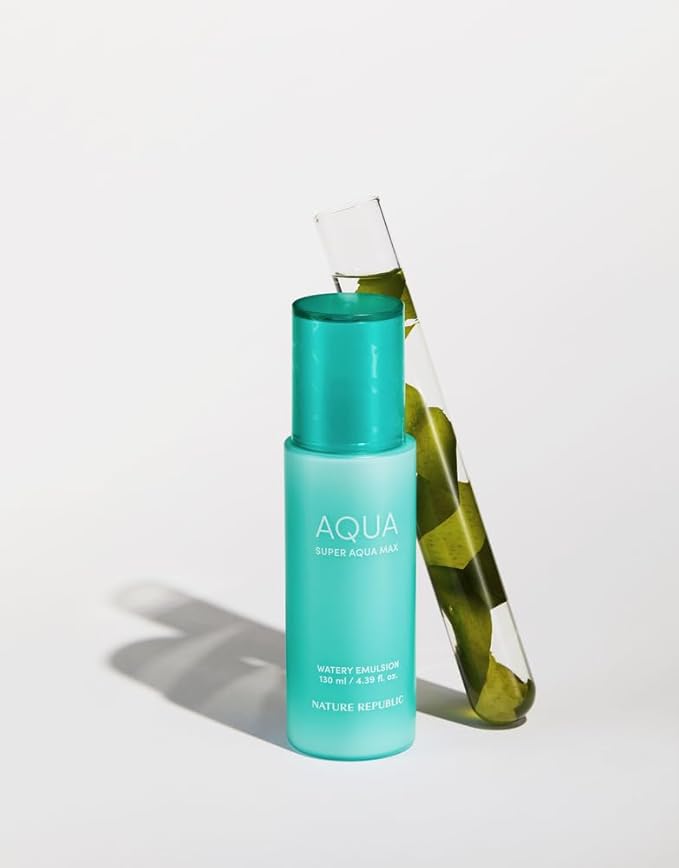 Nature Republic Super Aqua Max Watery Emulson_Hydrating Deep sea water daily Moisturizer & Glow Lightweight Long Lasting lotion cream for Face korean beauty facial skin care 130ml / 4.39 fl.oz
