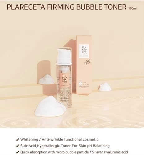 Plareceta Firming Micro-Bubble Toner – Hydrating & PH Balancing Korean Skin Toner with Niacinamide & Hyaluronic Acid – Reduces Wrinkles & Soothes Sensitive Skin 5.07 Fl Oz
