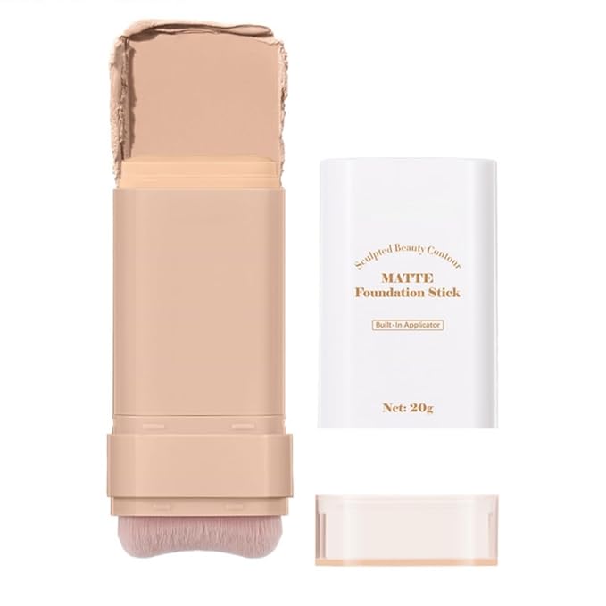 Matte Concealer Foundation Stick, Full Coverage for Dark Circles, Acne & Redness, Blemishes & Contouring, Long-Lasting Korean Waterproof Formula for All Skin Tones, Built-In Kabuki Brush (3# Warm)