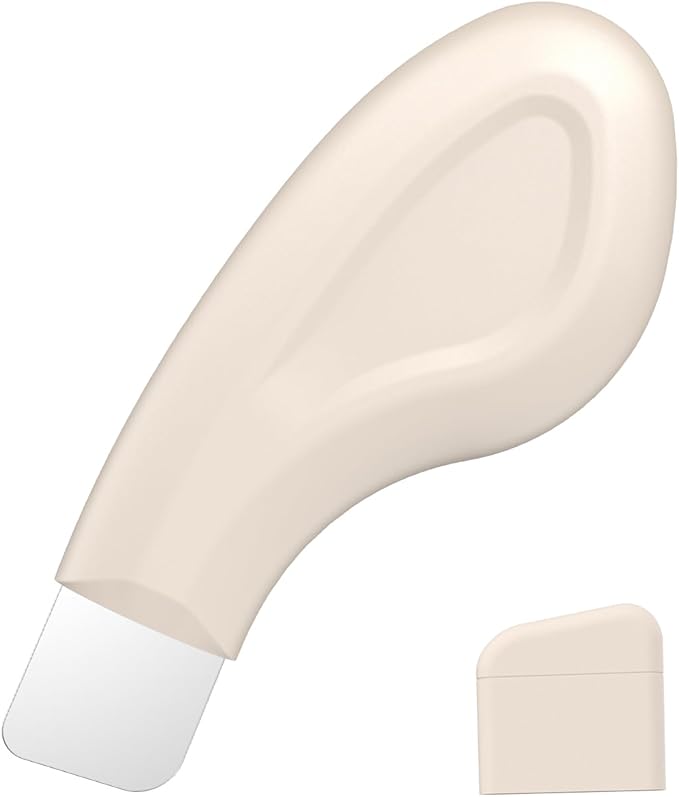 Blackhead Remover Tool, Stainless Steel Face Scraper for Deep Cleansing, Skin Scrubber Face Spatula with Silicone Cover, Nose Blackhead Remover, Skin Care Tool for Men and Women (Beige)