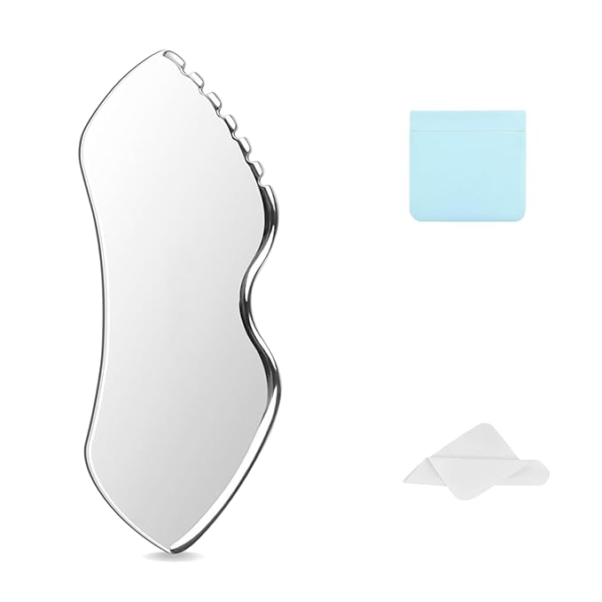 Jagged Edge Gua Sha Facial Tools Stainless Steel - Lift, Depuff & Glow | Spa-Grade, Travel-Ready, Metal GuaSha Tool for Face, Neck, Body Lymphatic Drainage Massager Natural Skin Care