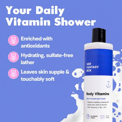 Her Fantasy Box | Body Vitamins Moisturizing Body Wash – Multi-Vitamin Cleanser with Vitamins A, B6, C & E, Hydrating & pH Balanced, Vegan & Cruelty Free, 16 oz