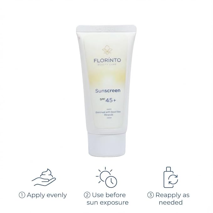 FLORÍNTO Sunscreen – Daily Moisturizing Sun Protection with Dead Sea Minerals, Aloe Vera & Vitamin E – Broad Spectrum SPF for UVA/UVB Rays – Hydrating, Non-Greasy & Gentle for All Skin Types – 50 ml