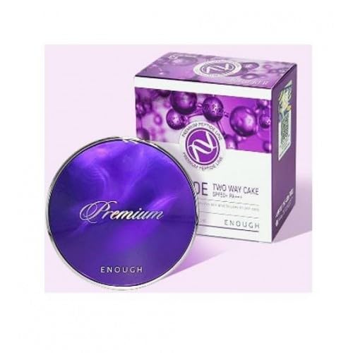 ENOUGH Premium 8 Peptide Two Way Cake SPF50, Korean Makeup Setting Powder Foundation, Face Powder with Collagen, Tattoo Cover Up - Refill Including (#13 Light beige, 0.39 oz)