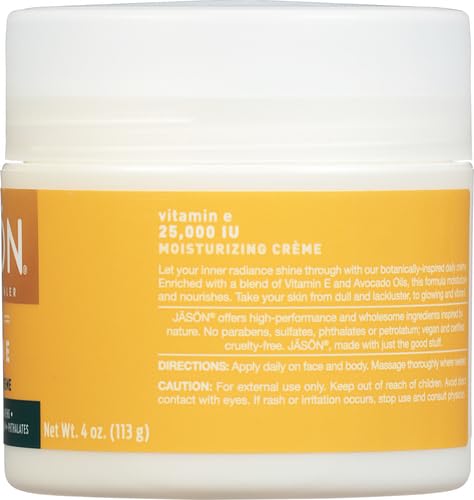 JASON Vitamin E Antioxidant Intensive Crème Face & Body Moisturization,25,000 IU Body Cream Moisturizer,4 Fluid Ounces,(Pack of 2)