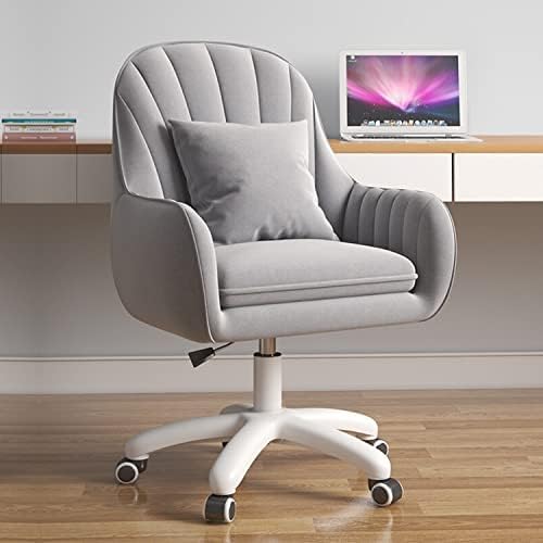 Mid Back Velvet Vanity Chair Swivel Rolling Desk Chair with Wheels, Modern Upholstered Makeup Chair for Women Girls, Computer Task Chair for Bedroom Living Room Office, Gray