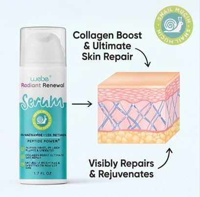 WEBE Naturals Snail Mucin Retinol 1.5% Radiant Renewal Serum | Niacinamide 5%, Vitamin C, Peptide Booster, Hyaluronic Acid & Zinc PCA | Anti-Aging Plumping Intense Moisture Lock, Glowing Smooth Skin
