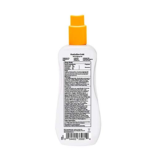 Australian Gold Spray Gel Sunscreen Moisturize Hydrate Skin, Broad Spectrum, Water Resistant, NonGreasyc, Oxybenzone Free, Cruelty Free, SPF 30, Coconut, 8 Ounce (A70892) (Pack of 2)