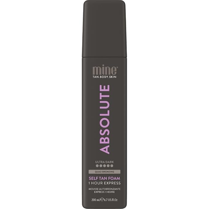 Minetan Self Tan Foam | Absolute - 1 Hour Express, Best Dark Sunless Tanning Mousse for the Darkest Bronze Skin Finish, Face & Body Fake Tanner, Ultra Hydrating Glow, Vegan & Paraben Free, 6.7 Fl Oz