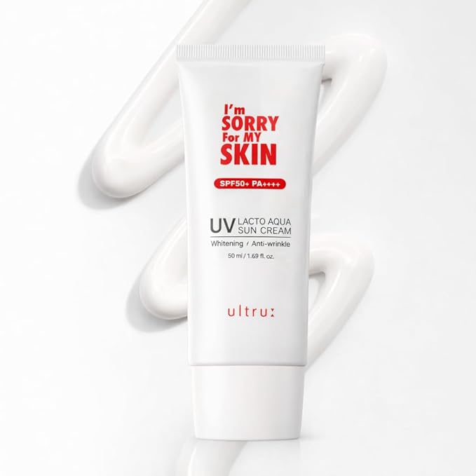 I'M SORRY FOR MY SKIN Lacto Aqua Sun Cream SPF50, Korean Skincare Moisturizing Sunscreen for Face & Body, Light Texture, Does Not Leave White Marks, Suitable for Black Girls, Travel Size 1.69 fl oz