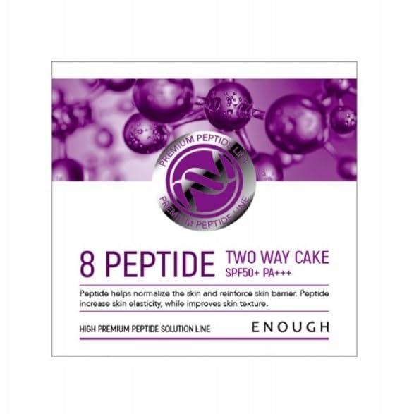 ENOUGH Premium 8 Peptide Two Way Cake SPF50, Korean Makeup Setting Powder Foundation, Face Powder with Collagen, Tattoo Cover Up - Refill Including (#21 Transparent Beige, 0.39 oz)