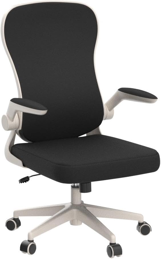 Hbada Office Chair Ergonomic Desk Chair, Office Desk Chairs with PU Silent Wheels, Breathable Mesh Computer Chair with Adjustable Lumbar Support, Flip-up Armrests, Tilt Function, White